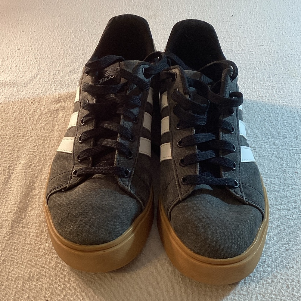 Adidas Men's Charcoal and White Sneakers with Gum Sole